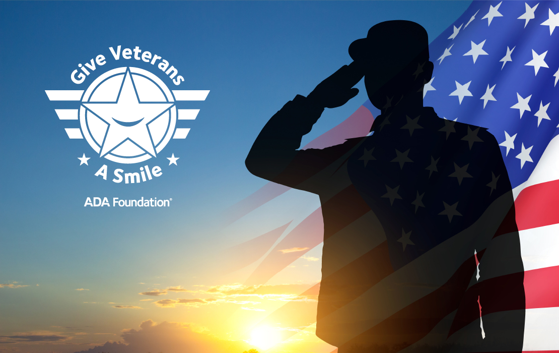 Veteran saluting with USA flag in background with GVAS logo