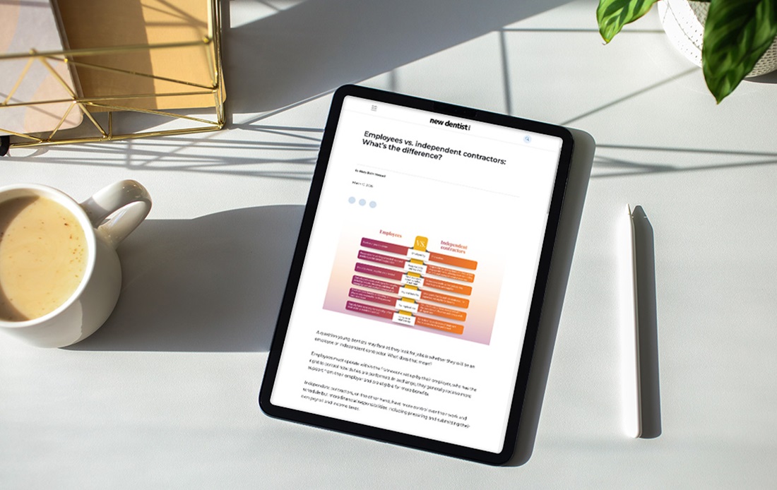 Desktop with coffee and tablet showing NDN article