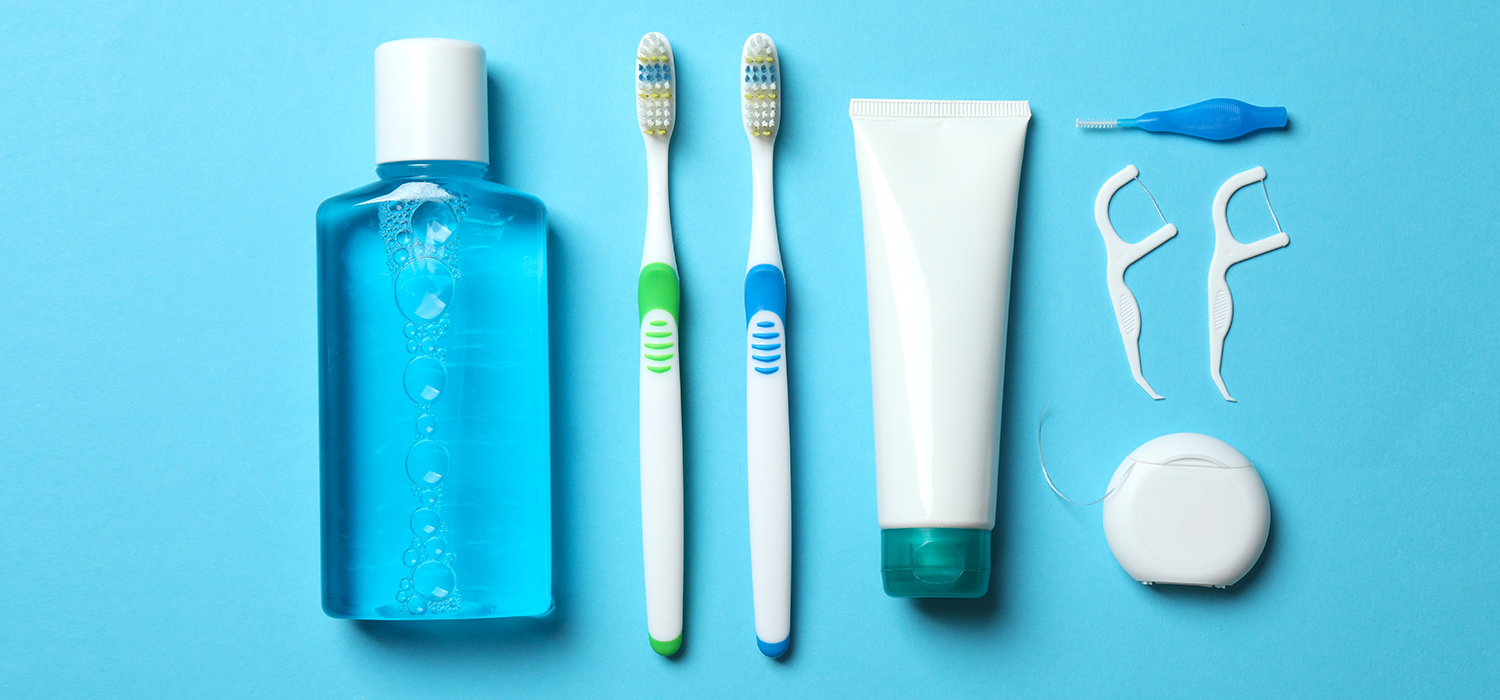 mouthwash, toothbrushes, toothpaste, flossers