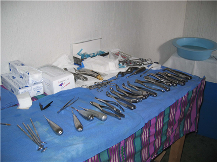 Table with dental tools