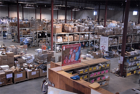 Aerial photo of warehouse stocked full of dental supplies